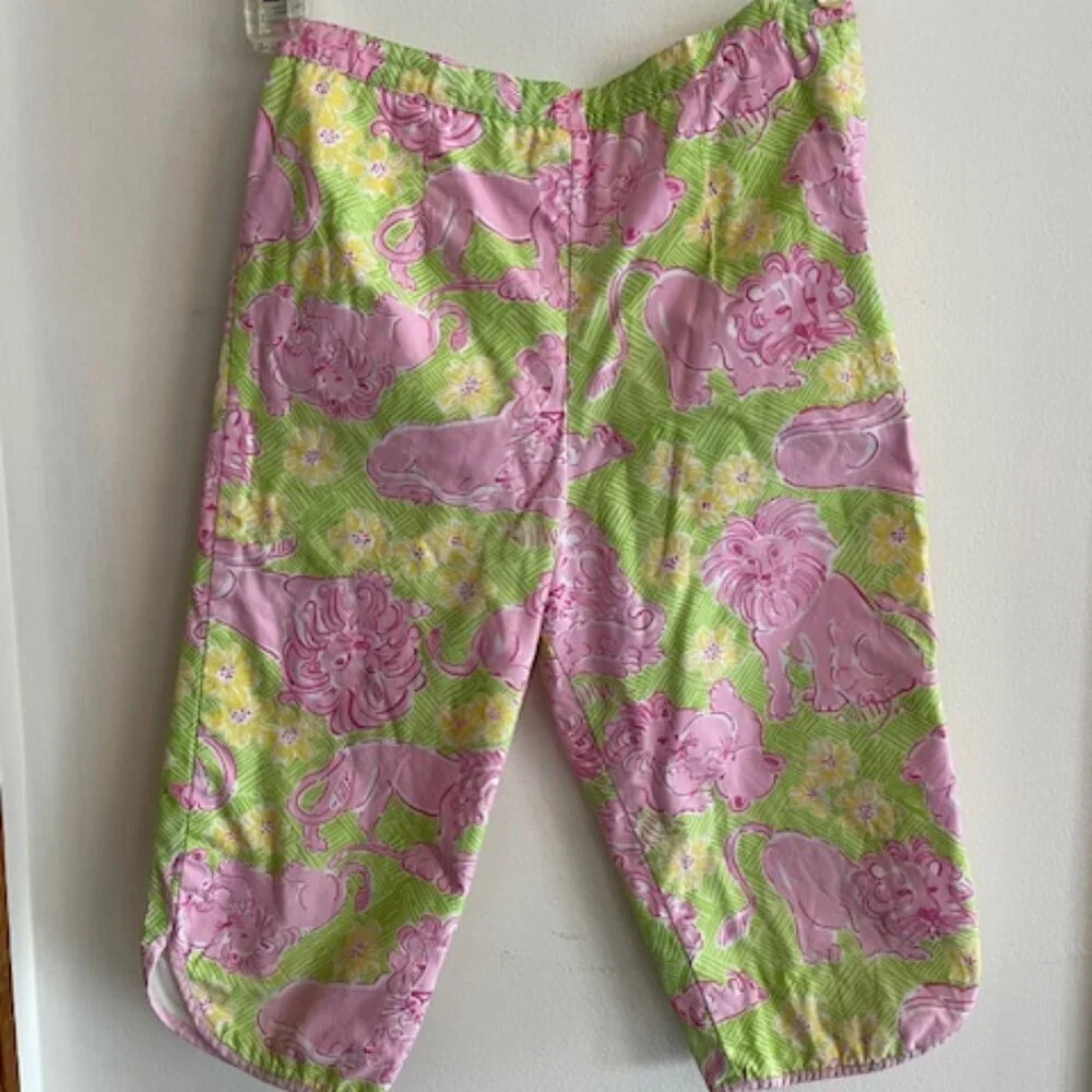 LILLY PULITZER Lion Cub Loungin' Lions  Pink Green Elastic Waist Pants G…